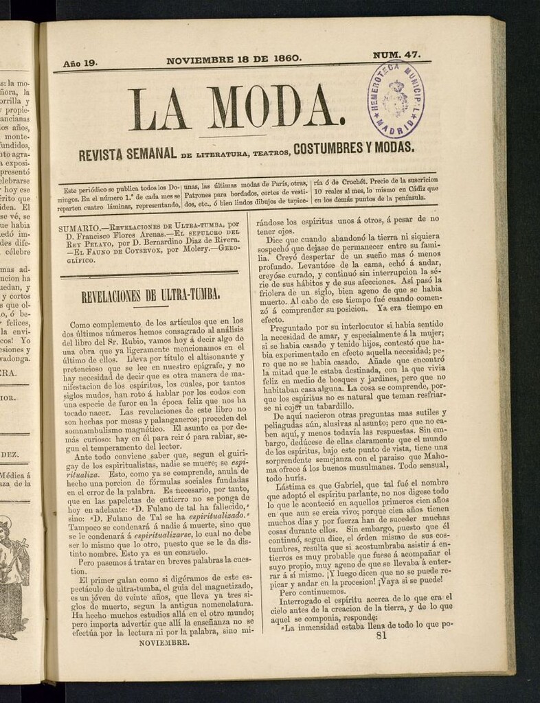 Miniatura de La Moda : revista semanal de literatura, teatros, costumbres y modas del 18 de noviembre de 1860