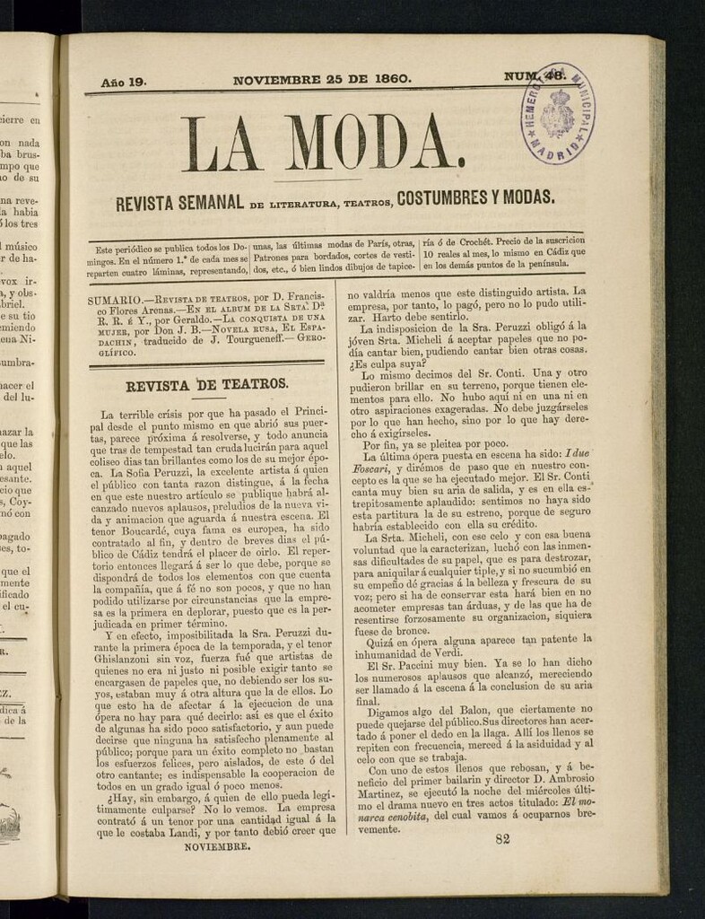 Miniatura de La Moda : revista semanal de literatura, teatros, costumbres y modas del 25 de noviembre de 1860