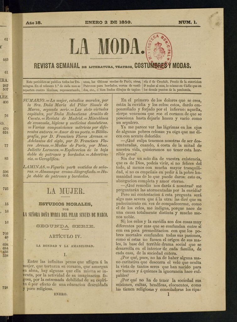 Miniatura de La Moda : revista semanal de literatura, teatros, costumbres y modas del 2 de enero de 1859