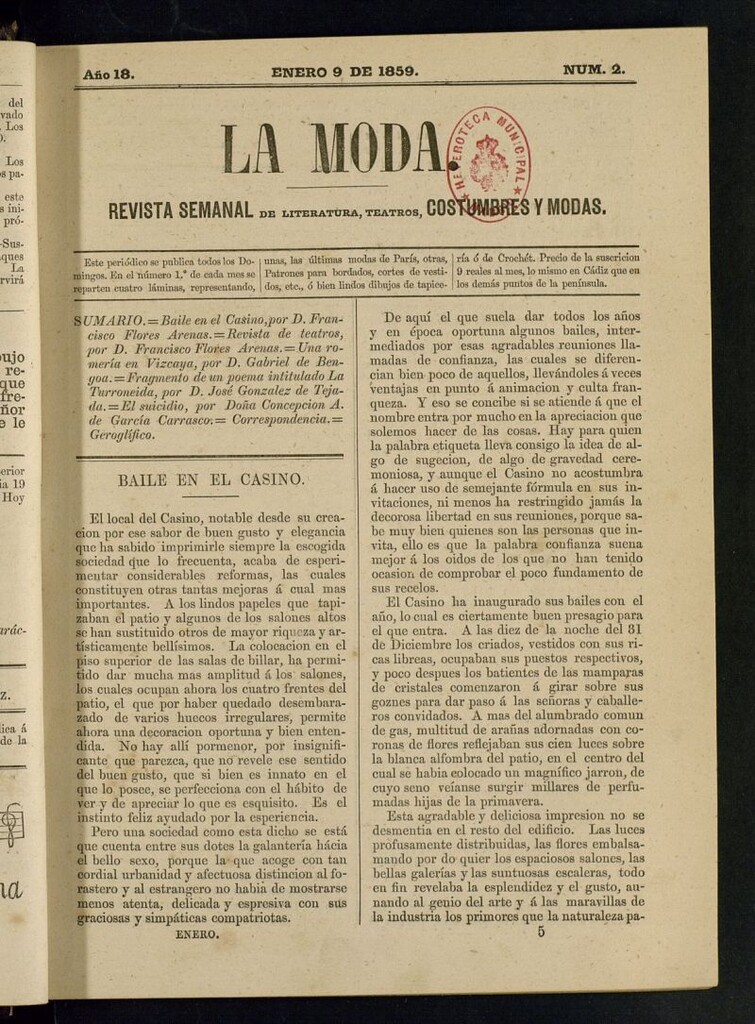 Miniatura de La Moda : revista semanal de literatura, teatros, costumbres y modas del 9 de enero de 1859