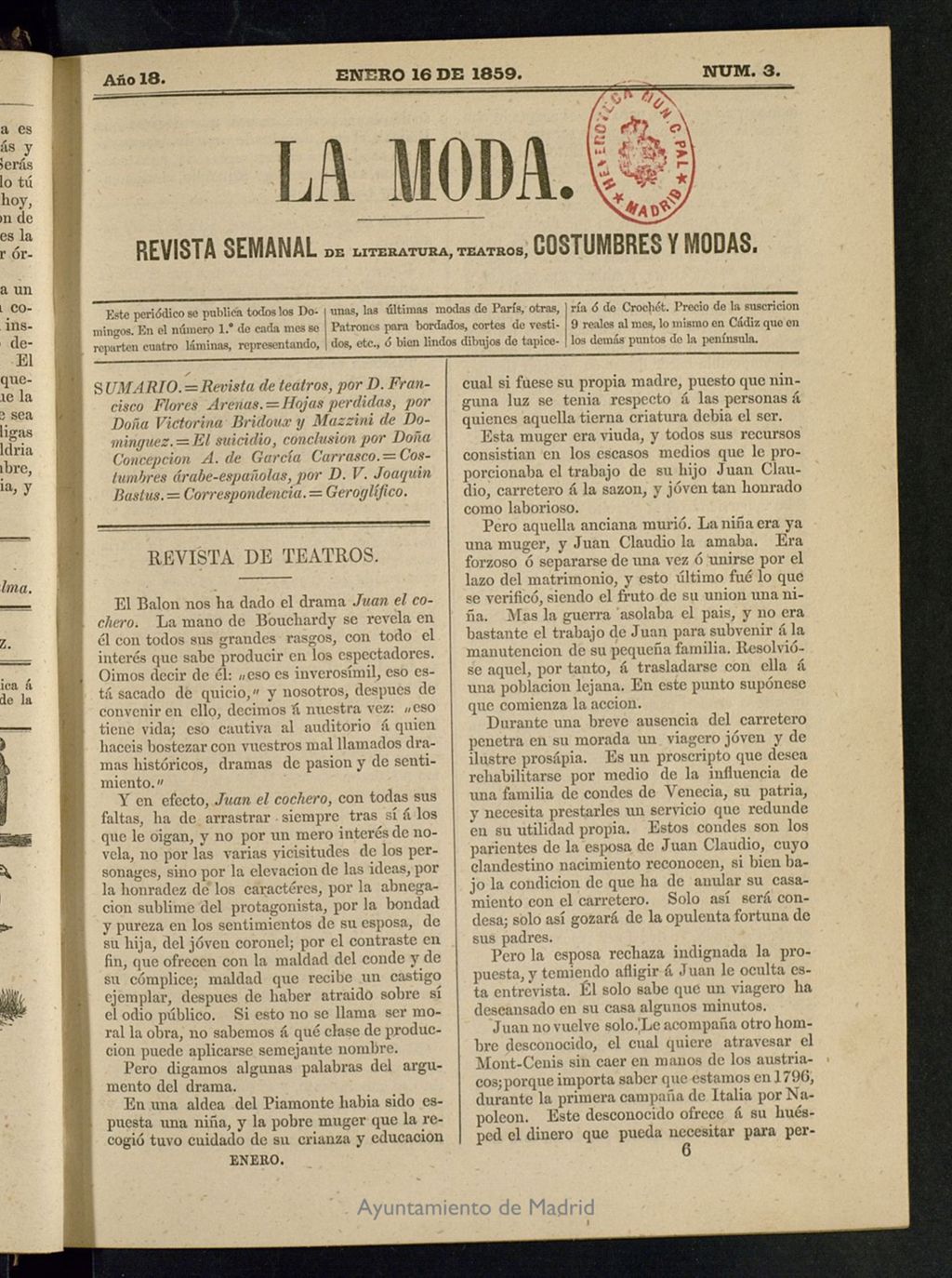 Miniatura de La Moda : revista semanal de literatura, teatros, costumbres y modas del 16 de enero de 1859