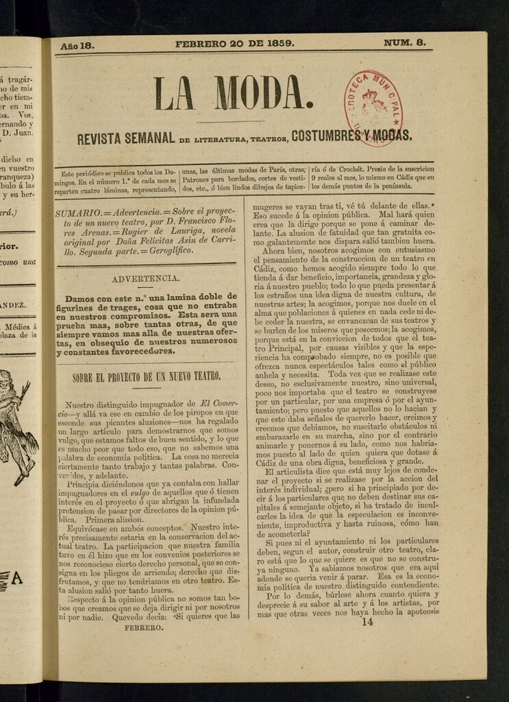 Miniatura de La Moda : revista semanal de literatura, teatros, costumbres y modas del 20 de febrero de 1859