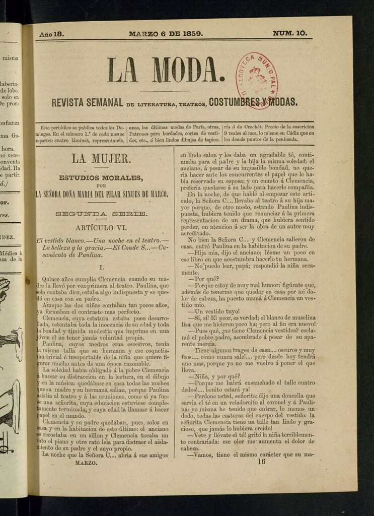 Miniatura de La Moda : revista semanal de literatura, teatros, costumbres y modas del 6 de marzo de 1859
