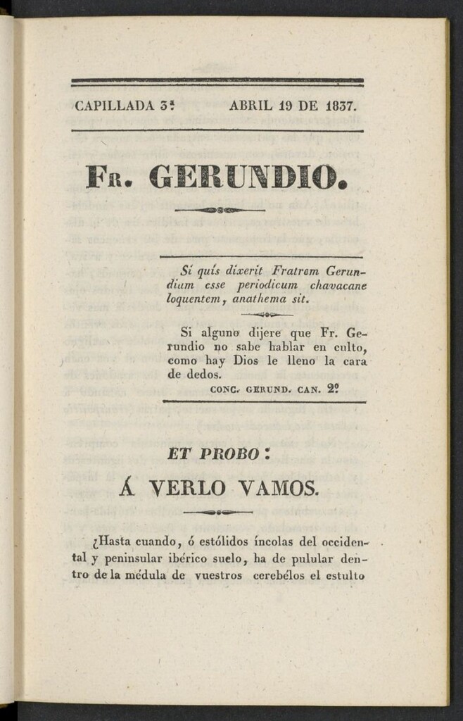 Miniatura de Fr. Gerundio: periódico satírico de política y costumbres del 19 de abril de 1837, capillada 3ª