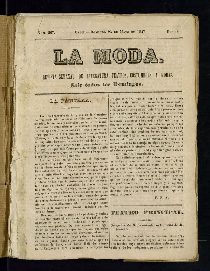 Miniatura de La Moda: revista semanal de literatura, teatros, costumbres y modas de 23 de mayo de 1847