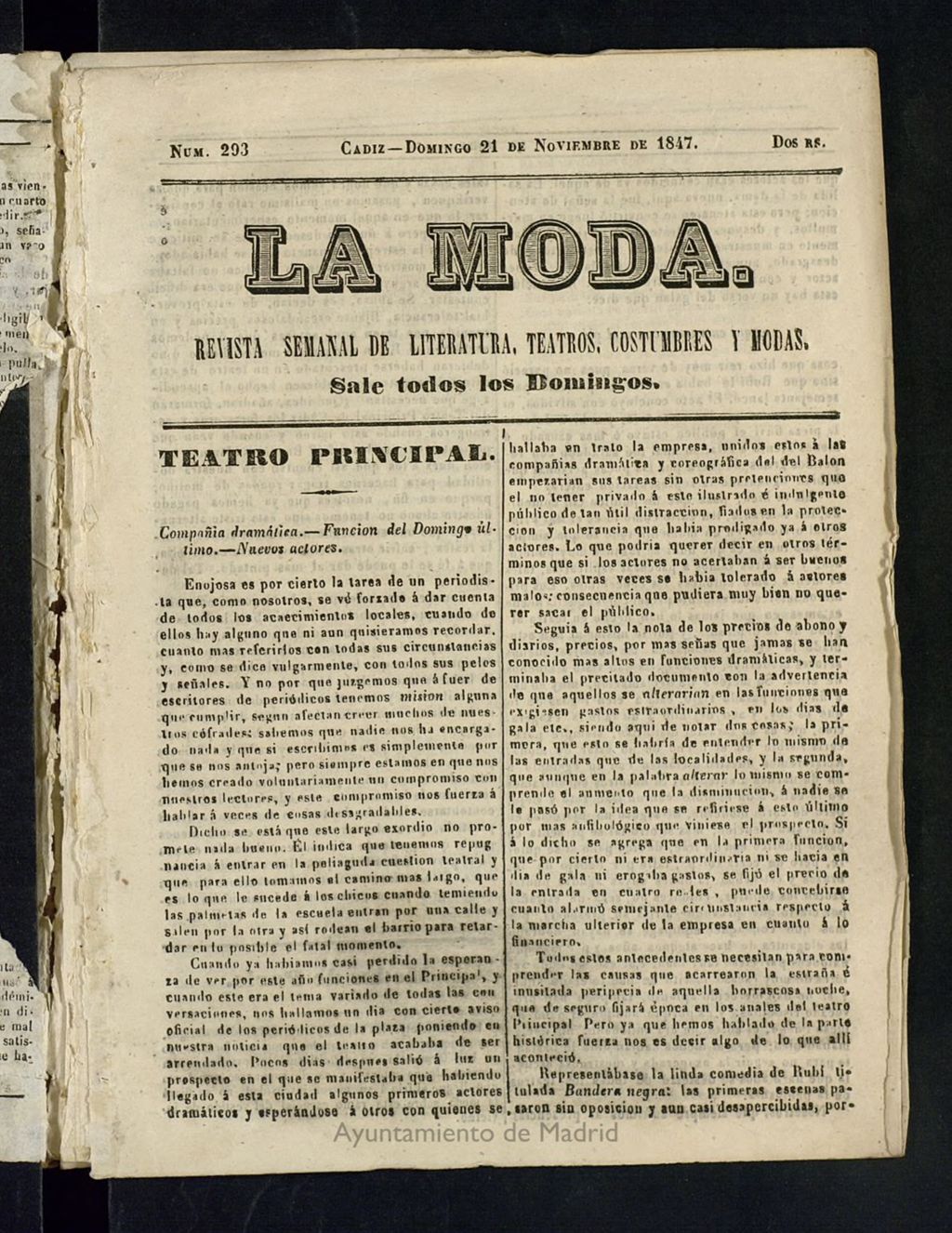 Miniatura de La Moda: revista semanal de literatura, teatros, costumbres y modas de 21 de noviembre de 1847