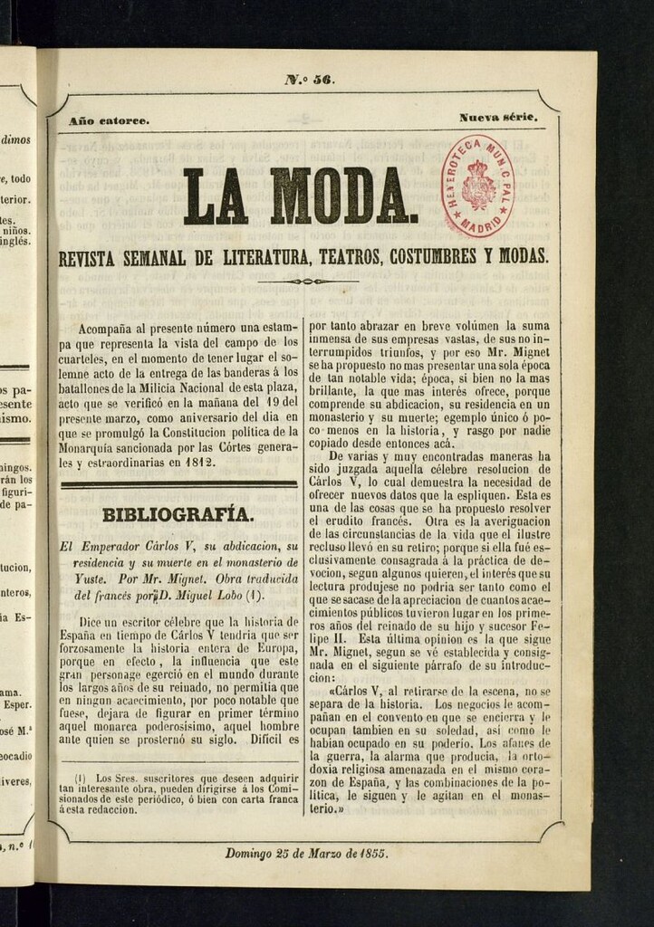 Miniatura de La Moda : revista semanal de literatura, teatros, costumbres y moda del 25 de marzo de 1855