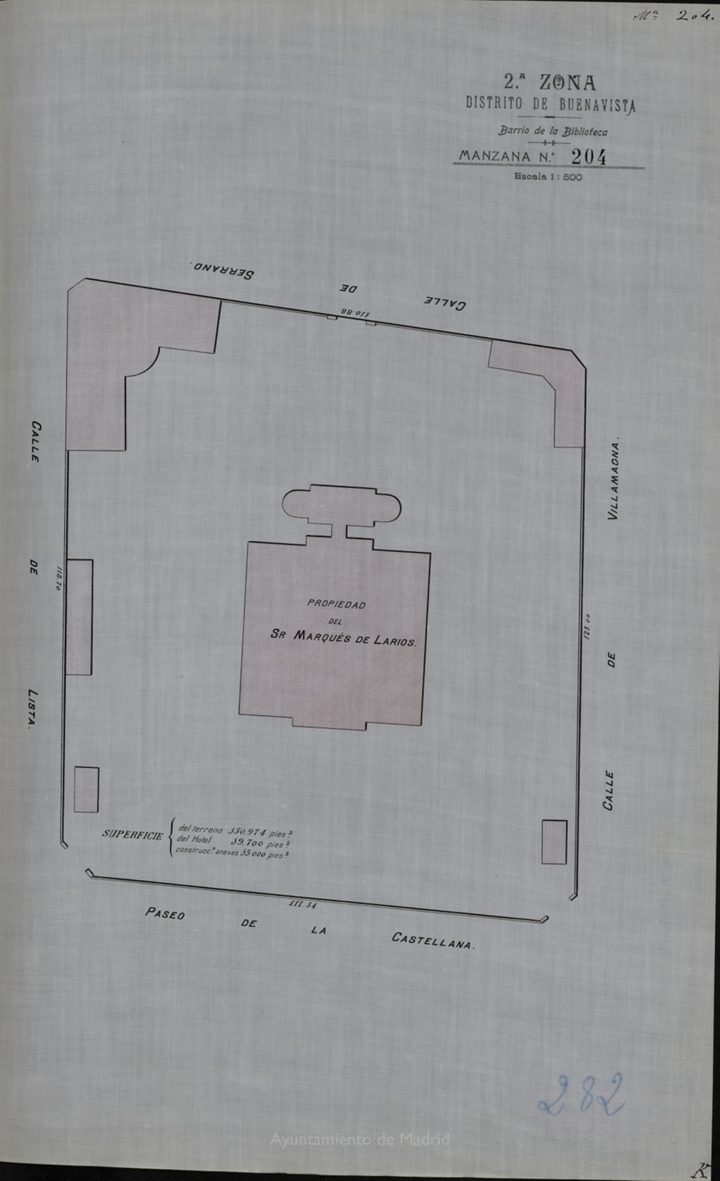 Miniatura de Registro Fiscal del Madrid-Ensanche. Comprobación gráfica: Barrio de la Biblioteca, manzana nº 204
