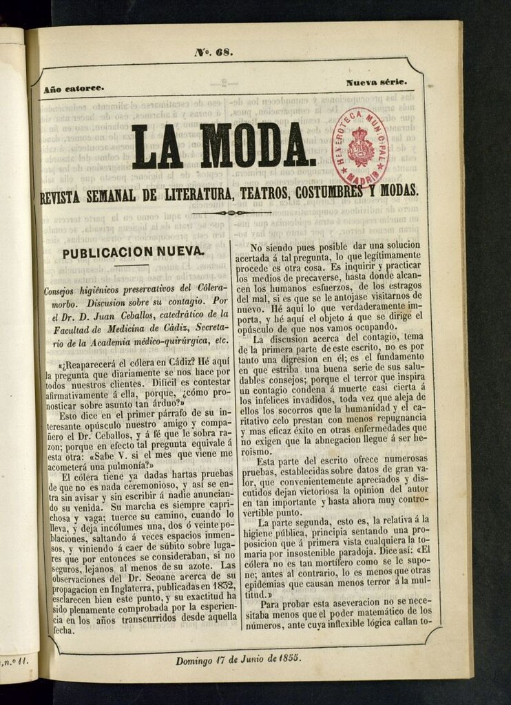 Miniatura de La Moda : revista semanal de literatura, teatros, costumbres y moda del 17 de junio de 1855