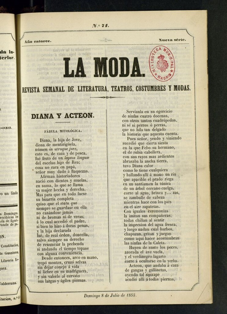 Miniatura de La Moda : revista semanal de literatura, teatros, costumbres y moda del 8 de julio de 1855