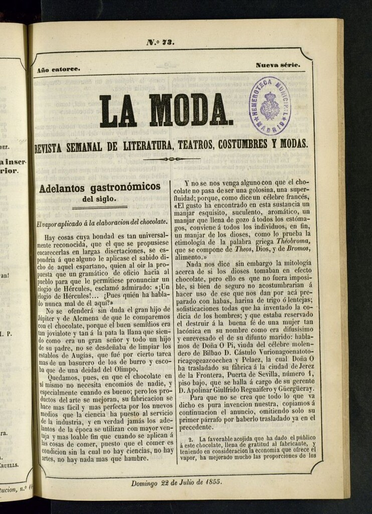 Miniatura de La Moda : revista semanal de literatura, teatros, costumbres y moda del 22 de julio de 1855