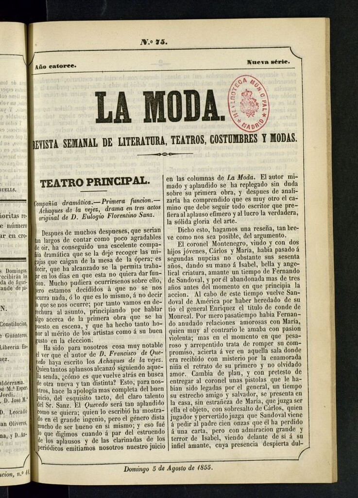 Miniatura de La Moda : revista semanal de literatura, teatros, costumbres y moda del 5 de agosto de 1855