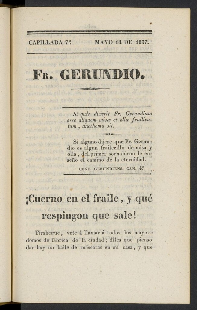 Miniatura de Fr. Gerundio: periódico satírico de política y costumbres del 18 de mayo de 1837, capillada 7ª