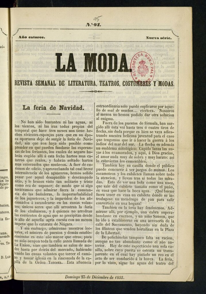 Miniatura de La Moda : revista semanal de literatura, teatros, costumbres y moda del 23 de diciembre de 1855