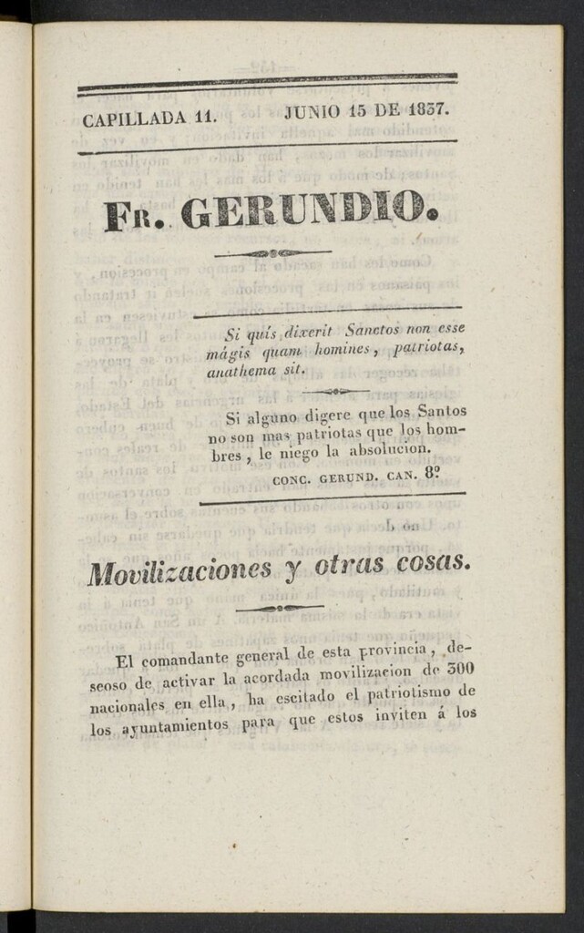 Miniatura de Fr. Gerundio: periódico satírico de política y costumbres del 15 de junio de 1837, capillada 11ª