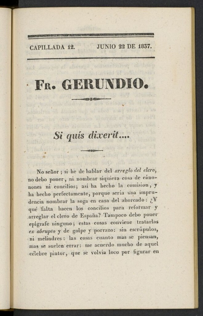 Miniatura de Fr. Gerundio: periódico satírico de política y costumbres del 22 de junio de 1837, capillada 12