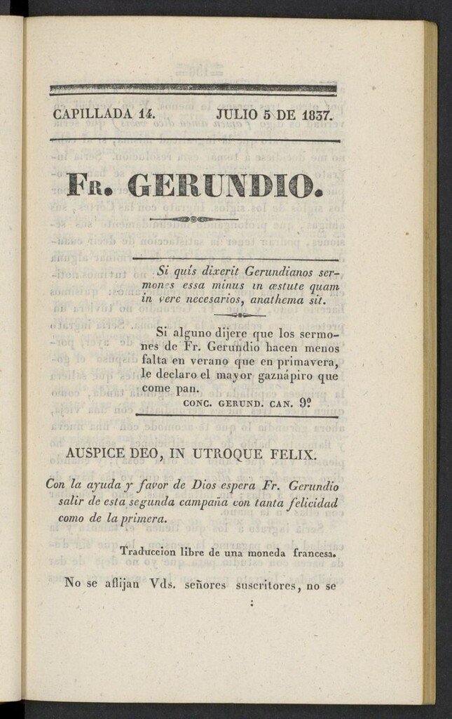 Miniatura de Fr. Gerundio: periódico satírico de política y costumbres del 5 de julio de 1837, capillada 14