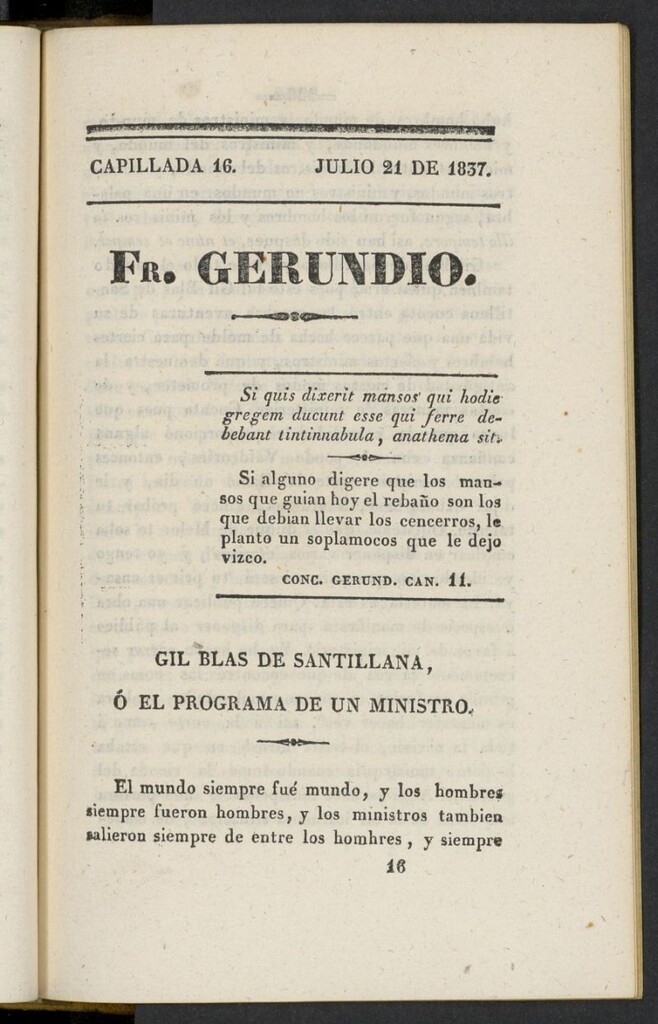 Miniatura de Fr. Gerundio: periódico satírico de política y costumbres del 21 de julio de 1837, capillada 16