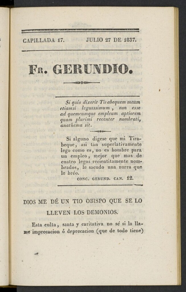 Miniatura de Fr. Gerundio: periódico satírico de política y costumbres del 27 de julio de 1837, capillada 17