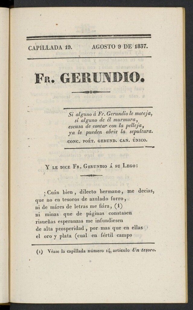 Miniatura de Fr. Gerundio: periódico satírico de política y costumbres del 9 de agosto de 1837, capillada 19