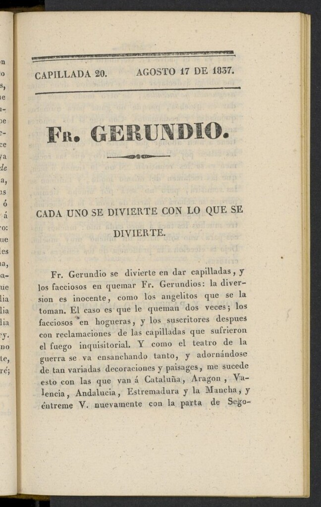 Miniatura de Fr. Gerundio: periódico satírico de política y costumbres del 17 de agosto de 1837, capillada 20