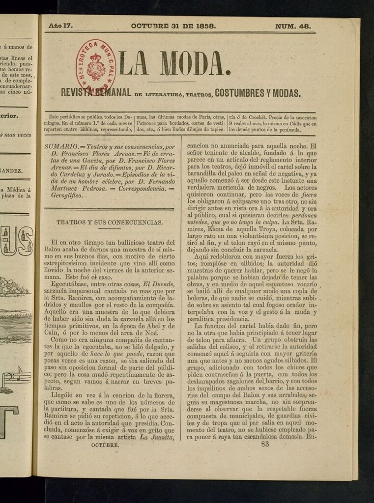 Miniatura de La Moda: revista semanal de literatura, teatros, costumbres y modas del 31 de octubre de 1858