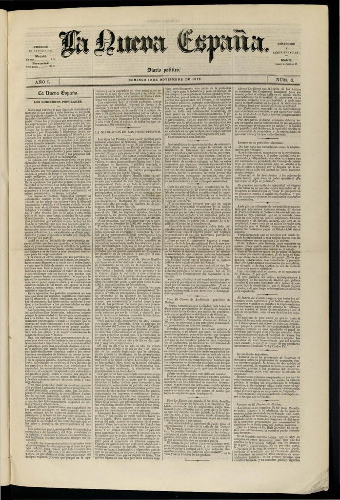 Miniatura de Diario Político La Nueva España del 10 de noviembre de 1872