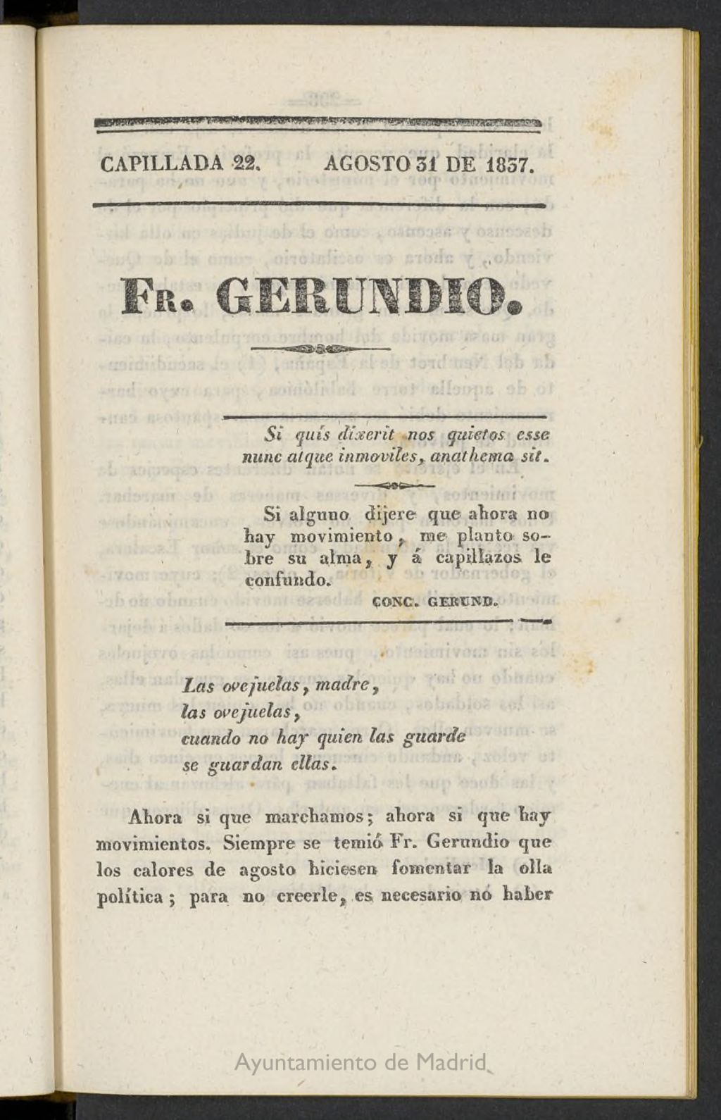 Miniatura de Fr. Gerundio: periódico satírico de política y costumbres del 31 de agosto de 1837, capillada 22