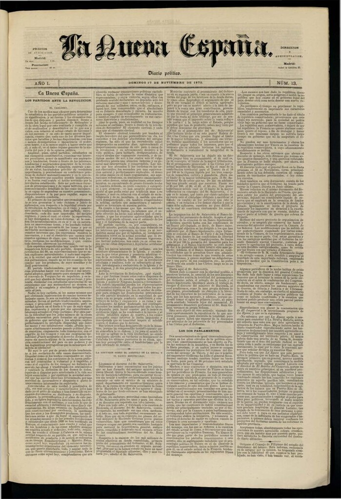 Miniatura de Diario Político La Nueva España del 17 de noviembre de 1872