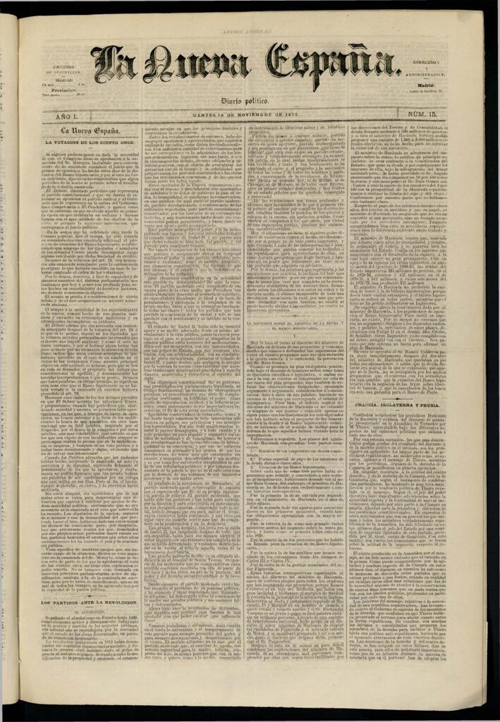 Miniatura de Diario Político La Nueva España del 19 de noviembre de 1872