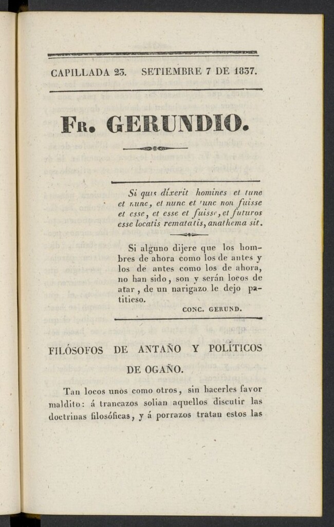 Miniatura de Fr. Gerundio: periódico satírico de política y costumbres del 7 de septiembre de 1837, capillada 23
