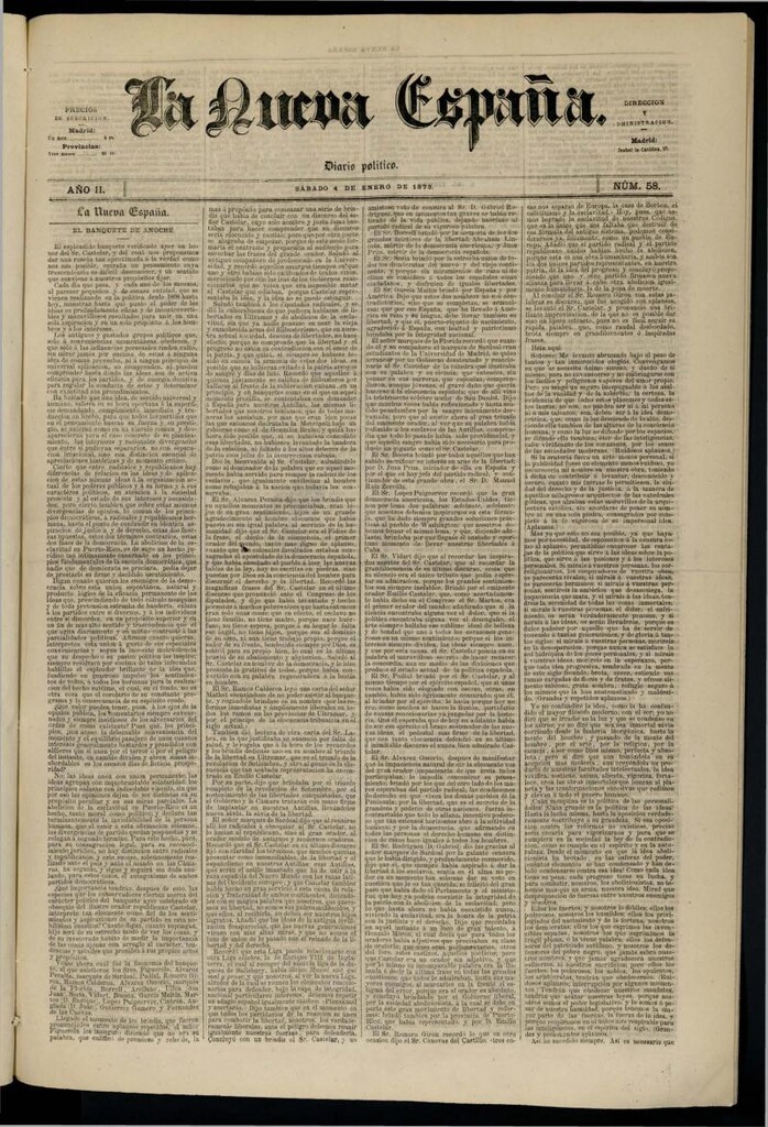 Miniatura de Diario Político La Nueva España del 4 de enero de 1873