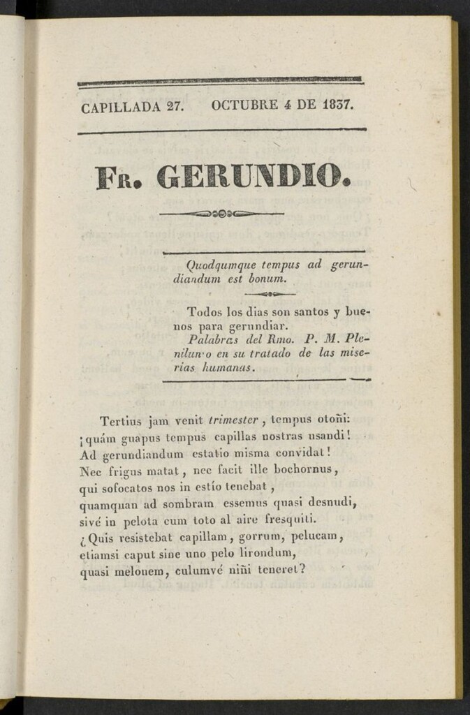 Miniatura de Fr. Gerundio: periódico satírico de política y costumbres del 4 de octubre de 1837, capillada 27