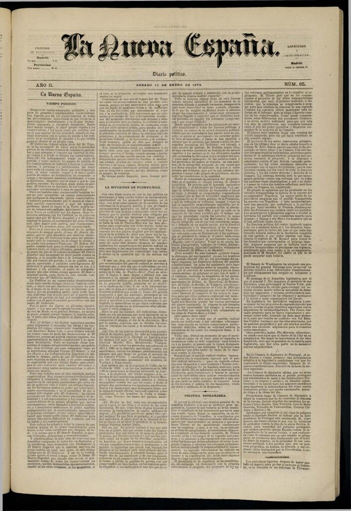 Miniatura de Diario Político La Nueva España del 11 de enero de 1873