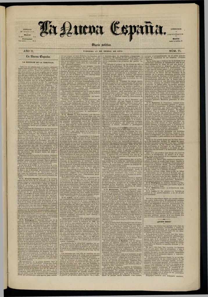 Miniatura de Diario Político La Nueva España del 17 de enero de 1873