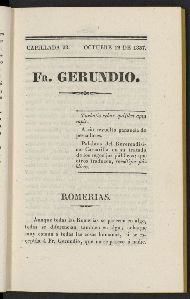 Miniatura de Fr. Gerundio: periódico satírico de política y costumbres del 12 de octubre de 1837, capillada 28