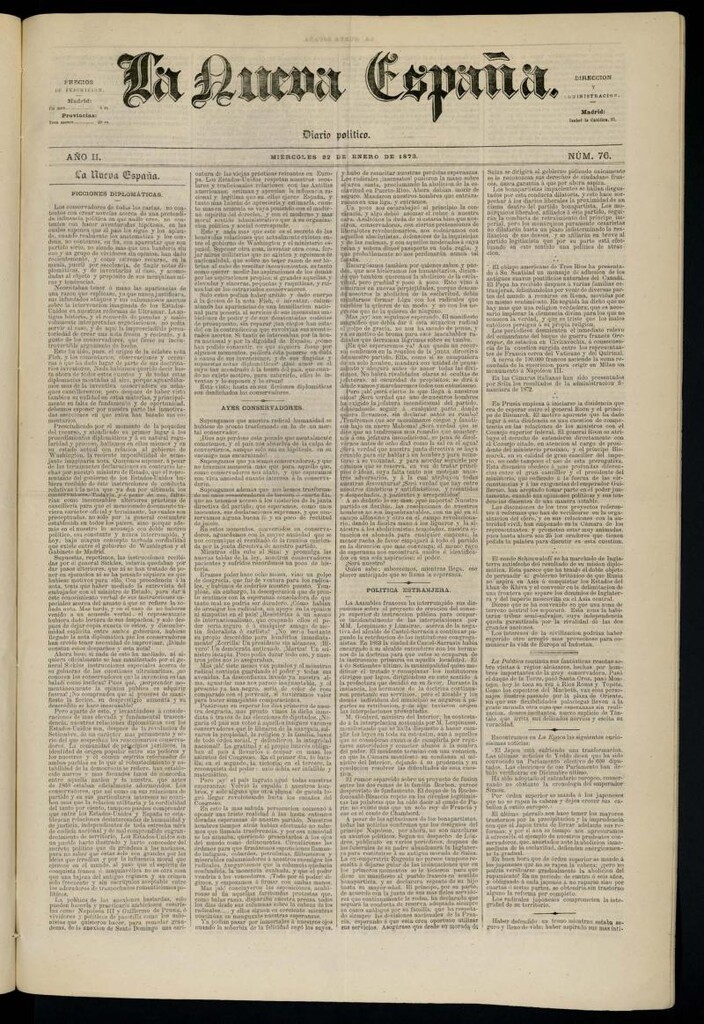 Miniatura de Diario Político La Nueva España del 22 de enero de 1873