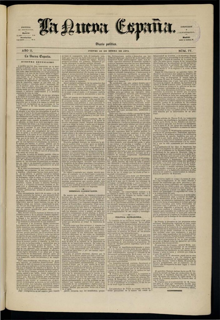 Miniatura de Diario Político La Nueva España del 23 de enero de 1873