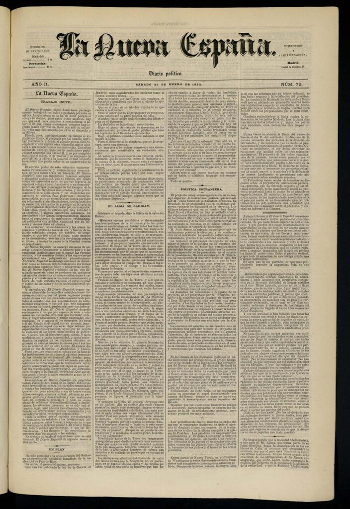 Miniatura de Diario Político La Nueva España del 25 de enero de 1873