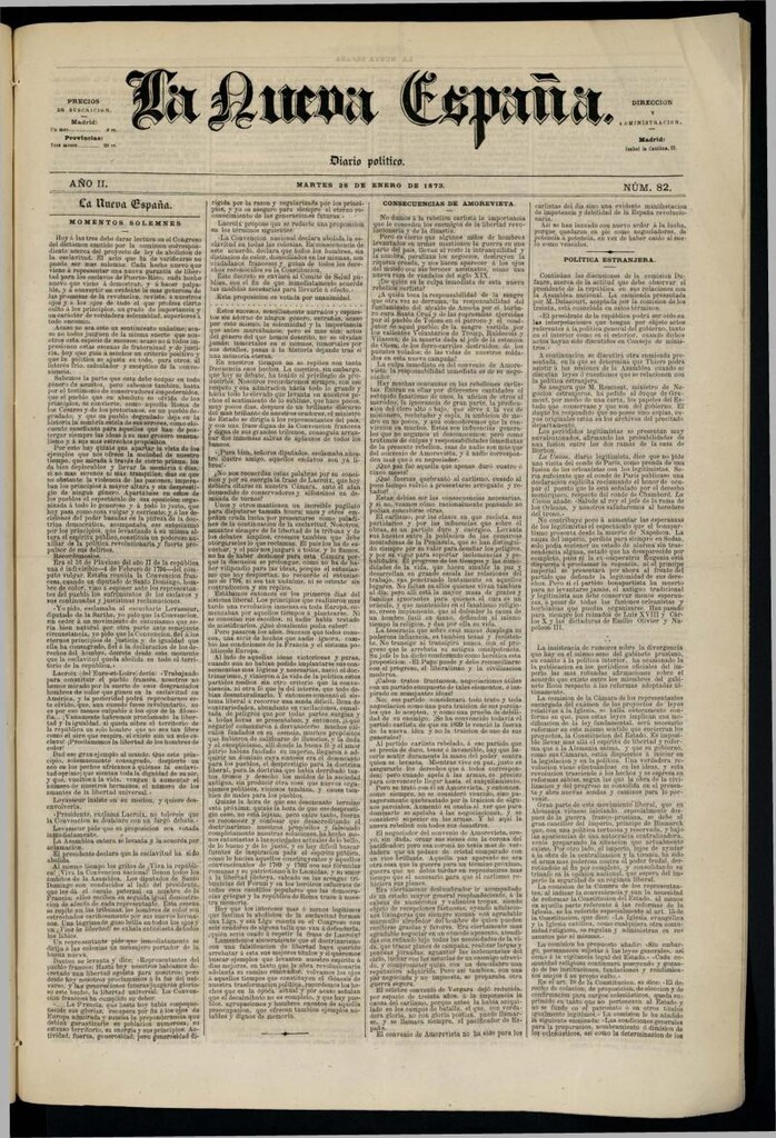 Miniatura de Diario Político La Nueva España del 28 de enero de 1873