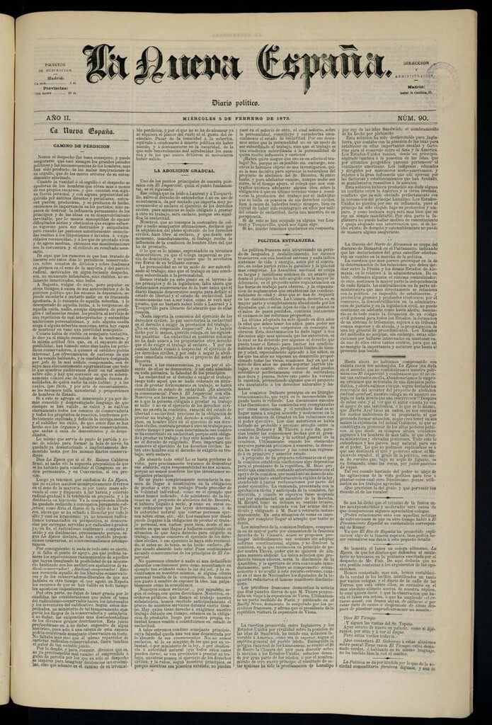 Miniatura de Diario Político La Nueva España del 5 de febrero de 1873