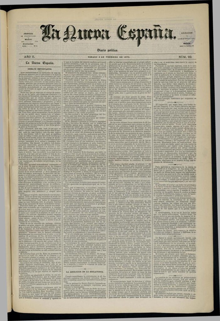 Miniatura de Diario Político La Nueva España del 8 de febrero de 1873