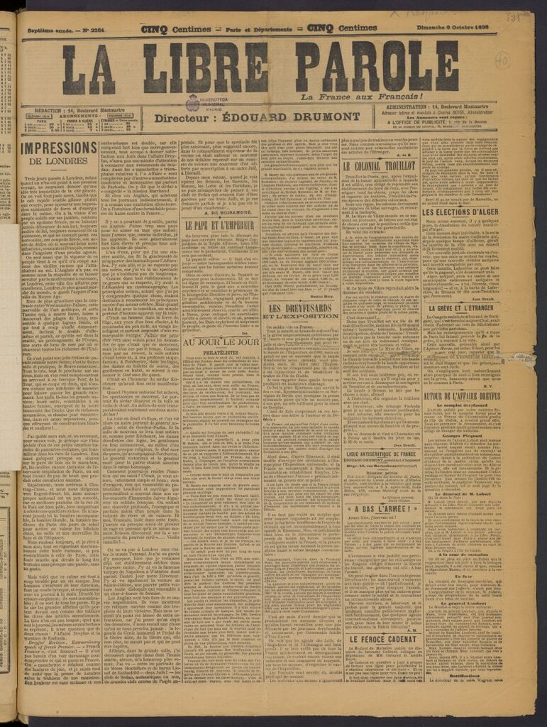 Miniatura de La Libre Parole del 9 de octubre de 1898
