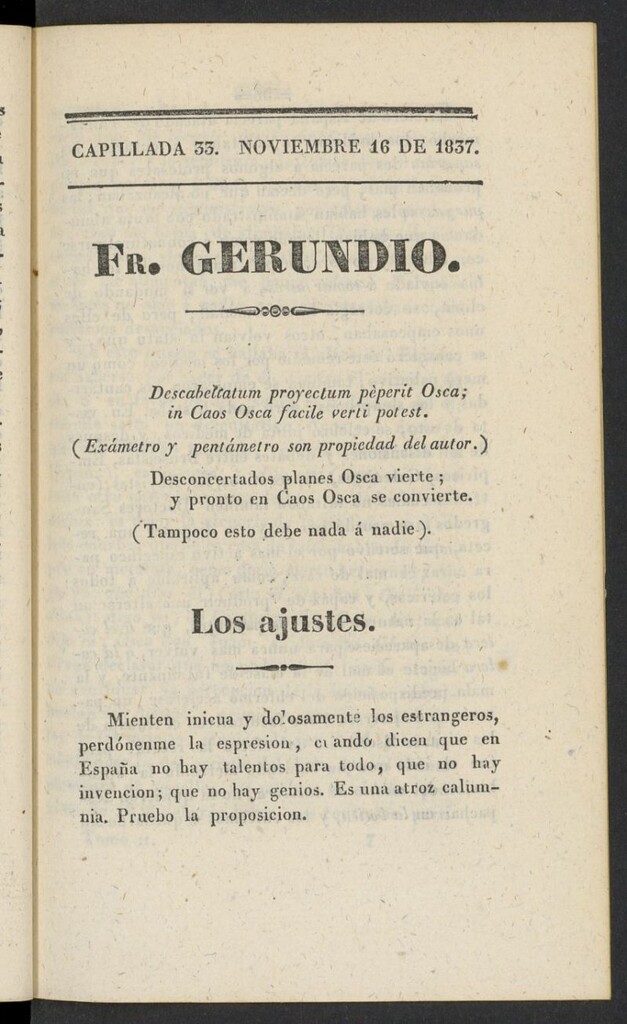 Miniatura de Fr. Gerundio: periódico satírico de política y costumbres del 16 de noviembre de 1837, capillada 33