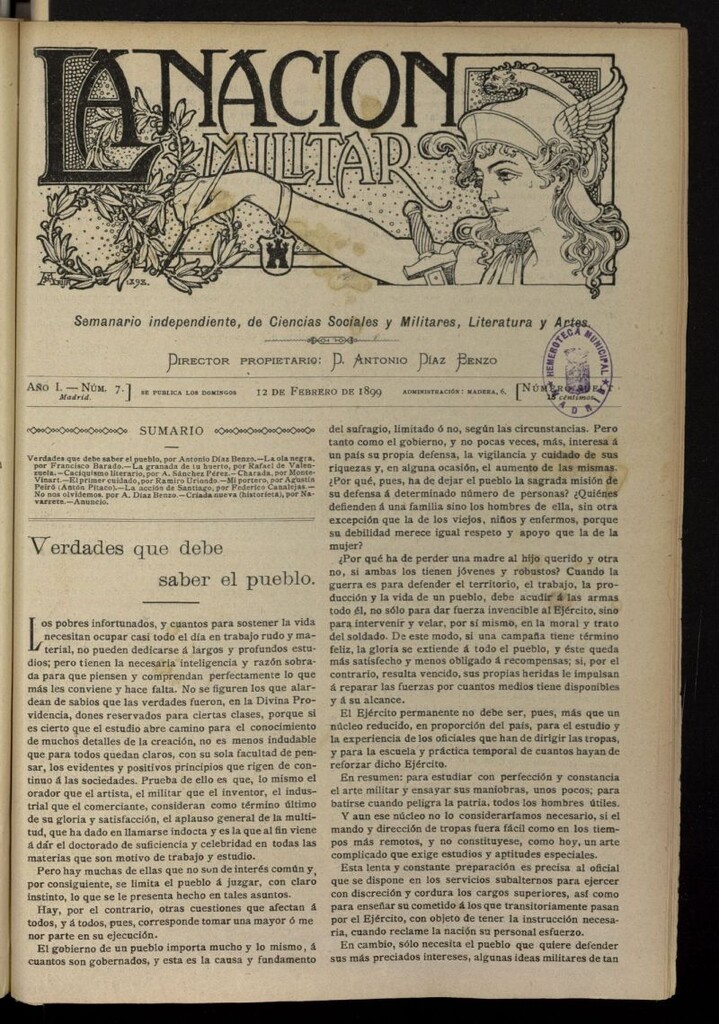 Miniatura de La Nación Militar del 12 de febrero de 1899