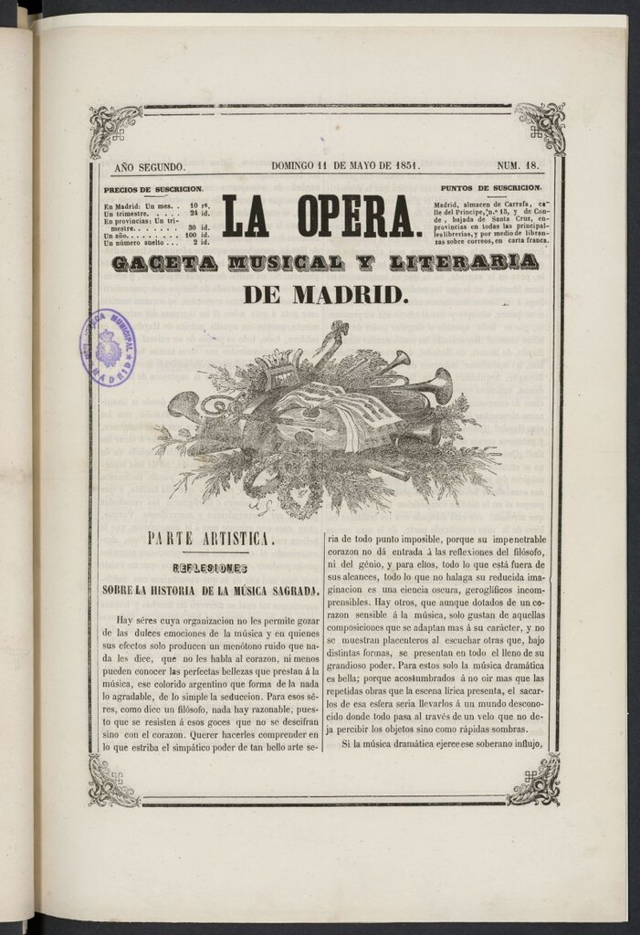 Miniatura de La Ópera: gaceta musical de Madrid del 11 de mayo de 1851