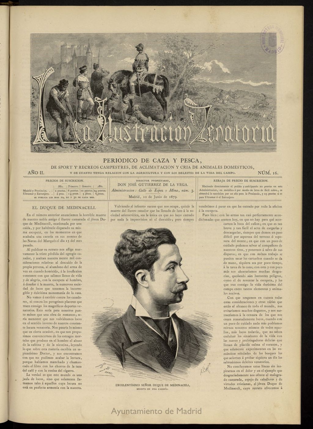 Miniatura de La Ilustración Venatoria: periódico de caza y pesca del 10 de junio de 1879
