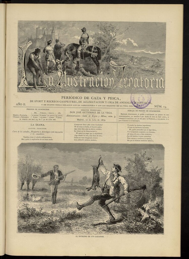 Miniatura de La Ilustración Venatoria: periódico de caza y pesca del 10 de julio de 1879