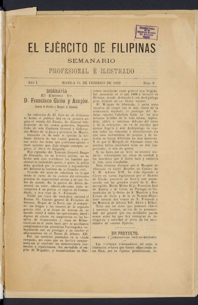 Miniatura de El Ejército de Filipinas: semanario profesional e ilustrado