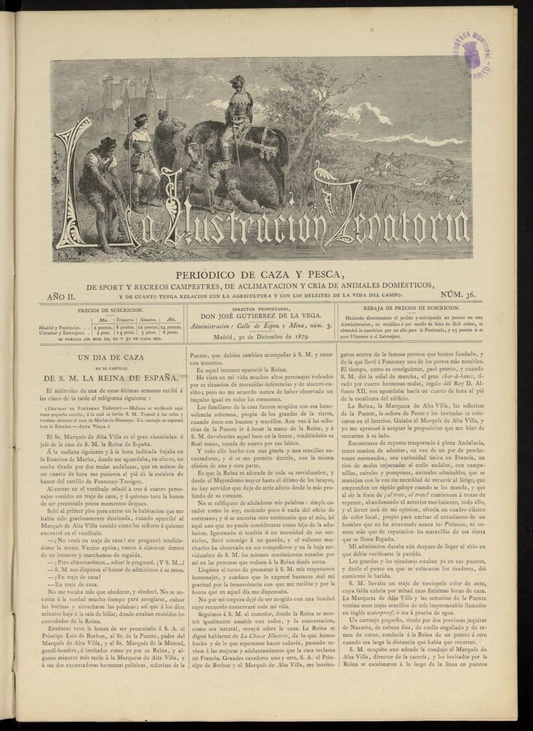 Miniatura de La Ilustración Venatoria: periódico de caza y pesca del 30 de diciembre de 1879